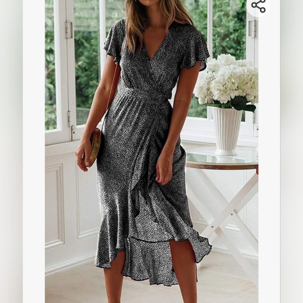 Zesica Bohemian Floral Wrap V-neck Split Maxi Dress